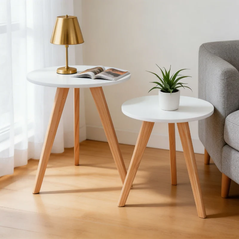 Mesa Auxiliar Nórdica Circular - Set X2 - Mediana & Grande