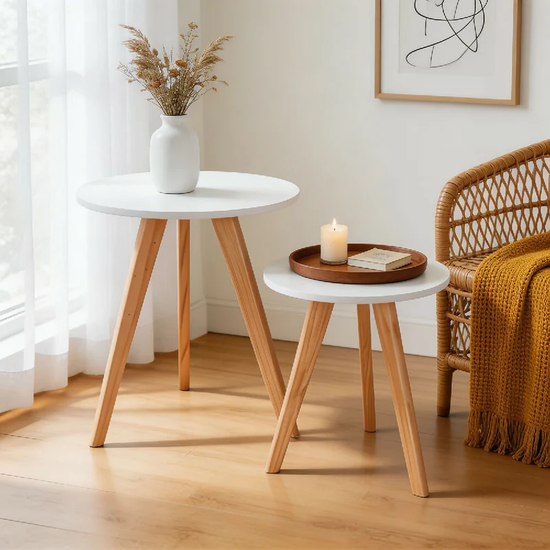 Mesa Auxiliar Nórdica Circular - Set X2 - Mediana & Grande