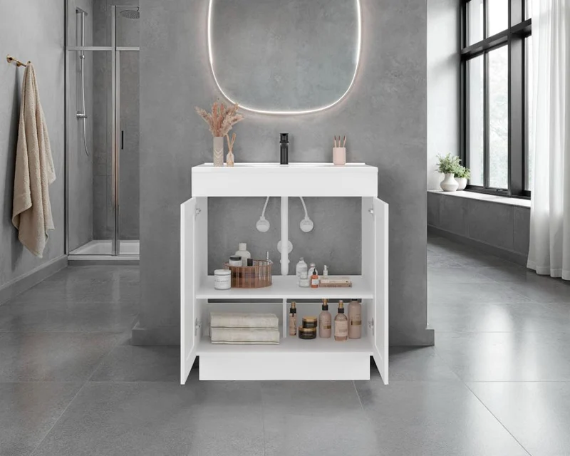Mueble para Lavamanos Baluarte, Blanco Duqueza, Incluye Lavamanos Praia 30 ZF