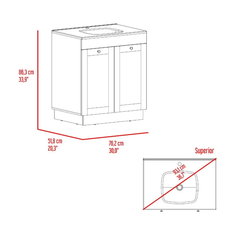 Mueble para Lavamanos Baluarte, Blanco Duqueza, Incluye Lavamanos Praia 30 ZF