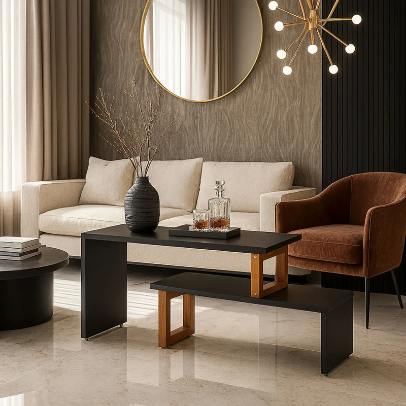 Mesa Auxiliar Glam Negro Almendra