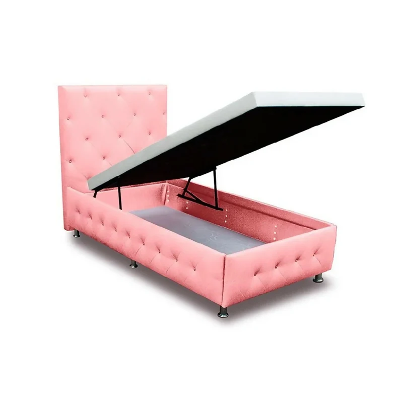 Cama Baúl Capitoneada + Cabecero hasta el Piso 140X190 Magic Rosa