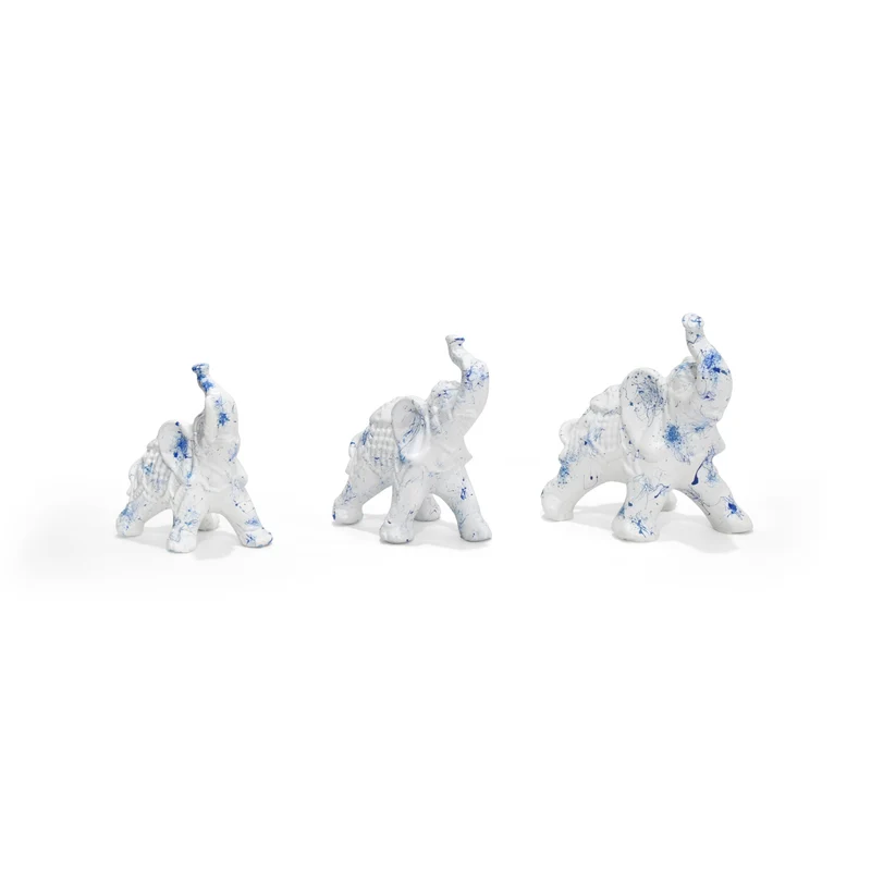 Familia de Elefantes Trompa Larga Color Blanco Azul
