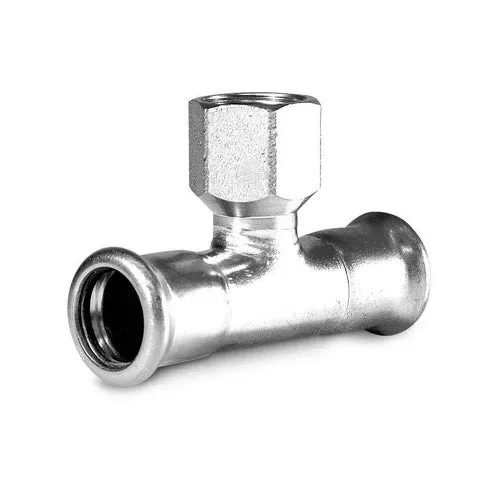 Ti con derivazione filetto f a pressare in acciaio carbonio 1/2 x 35 x 35