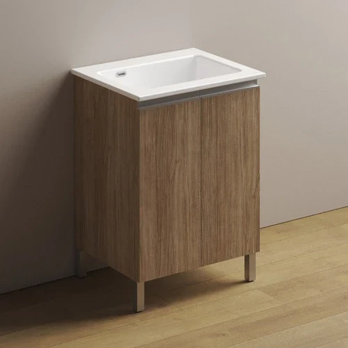 Mobile lavatoio con lavabo in ceramica e maniglia a gola olmo montano lxp 60x50 cm