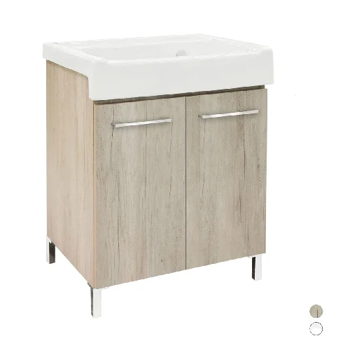 Mobile lavatoio con lavabo in ceramica 2 ante rovere rosa lxp 60x50 cm
