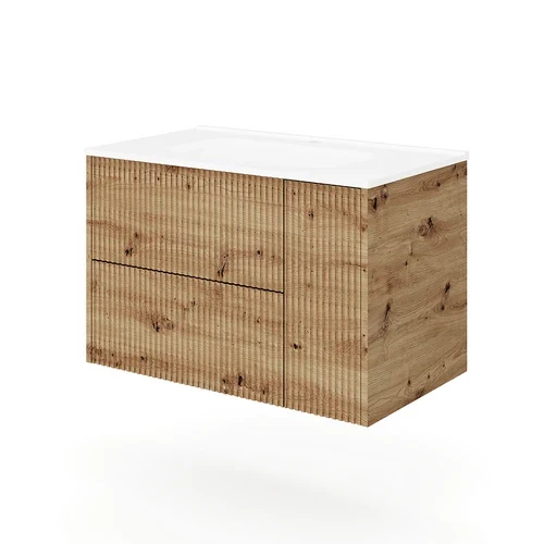 Base sospesa mobile bagno con lavabo mod. trio cannettato cm 81x46 tabacco