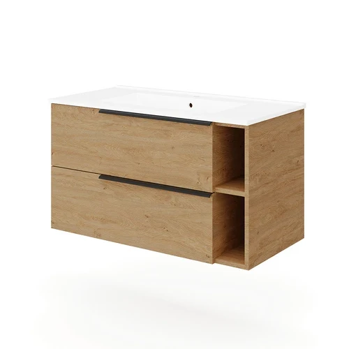 Base sospesa mobile bagno con lavabo mod. loft cm 91x46 rovere bianco