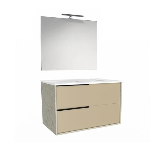 Mobile bagno sospeso mod. lisboa consolle l. 100 cm grigio spatolato marmo b.co