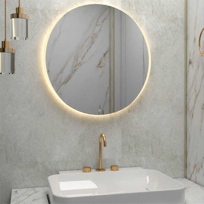 Espejo Circular Dakota, Gris, con Luz LED y Botón Touch