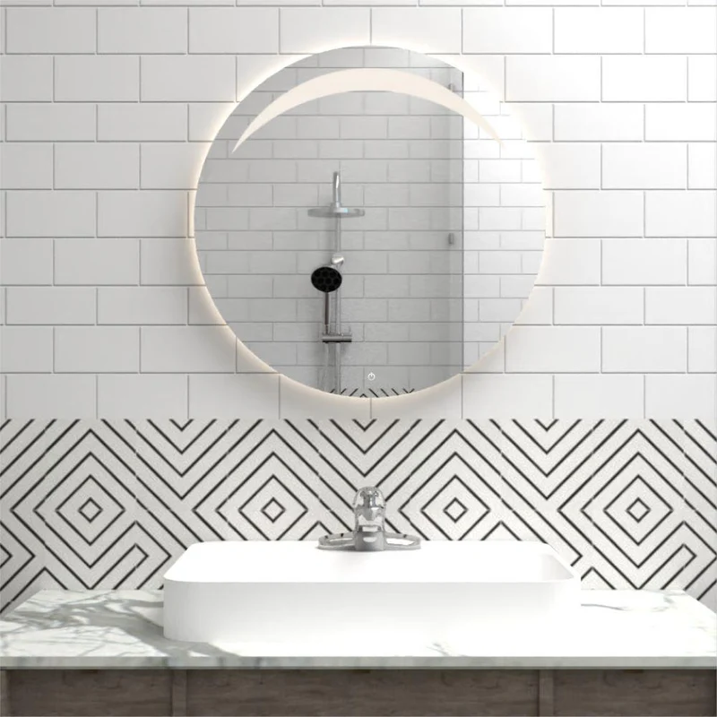 Espejo Circular Bombay, Gris, con Luz LED