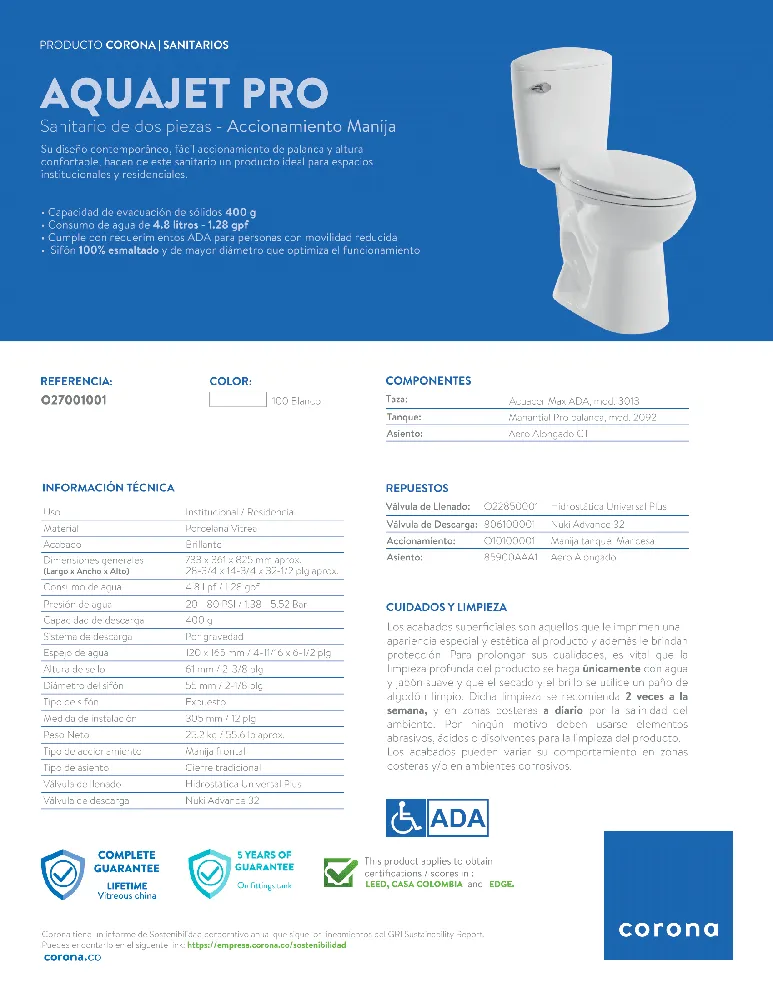 Sanitario Corona Aquajet Pro