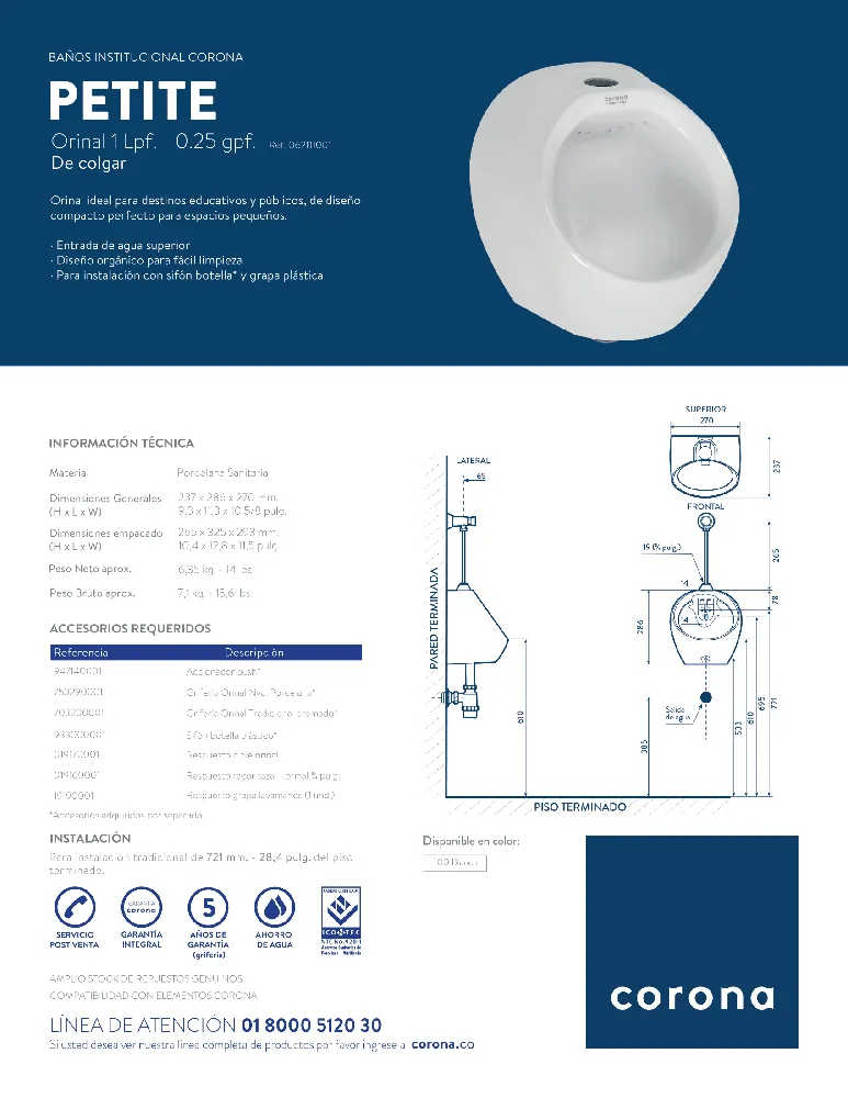 Orinal Corona Petite Entrada Superior