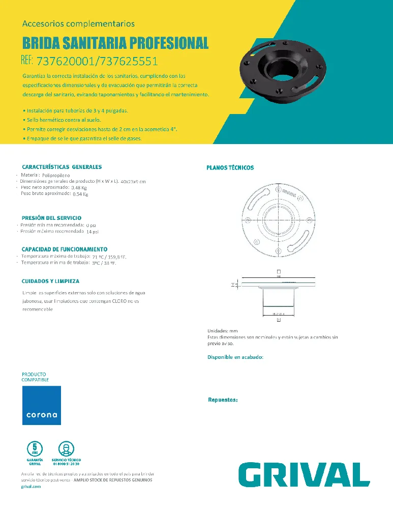 Brida Grival Sanitaria Profesional 3 y 4 Pulgadas