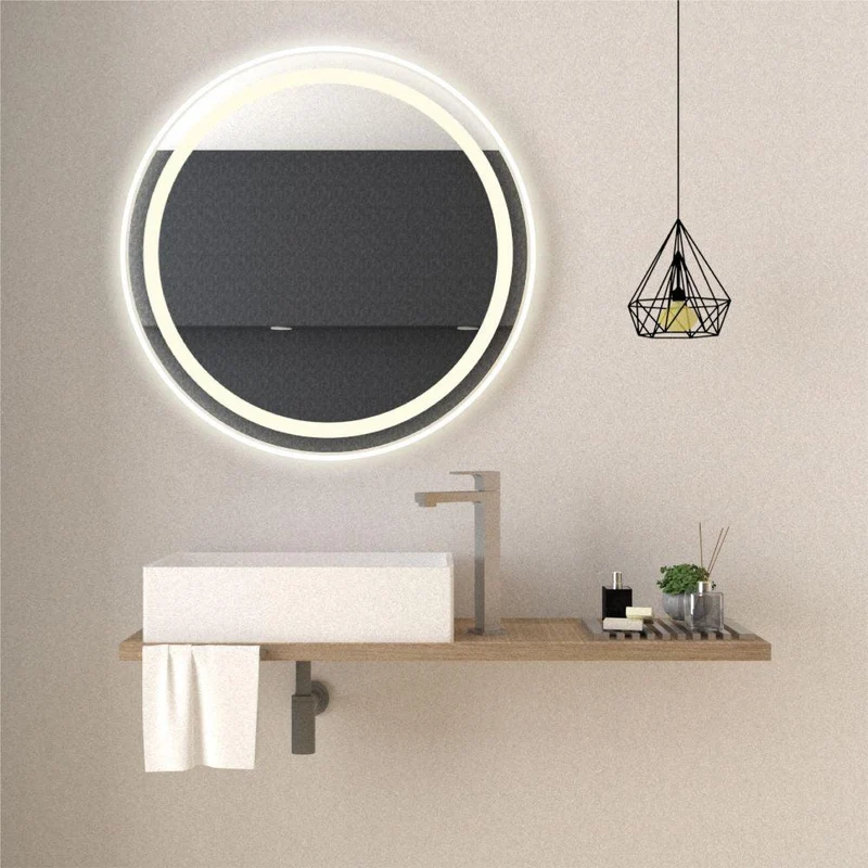 Espejo Circular Malibú, Gris, con Luz LED