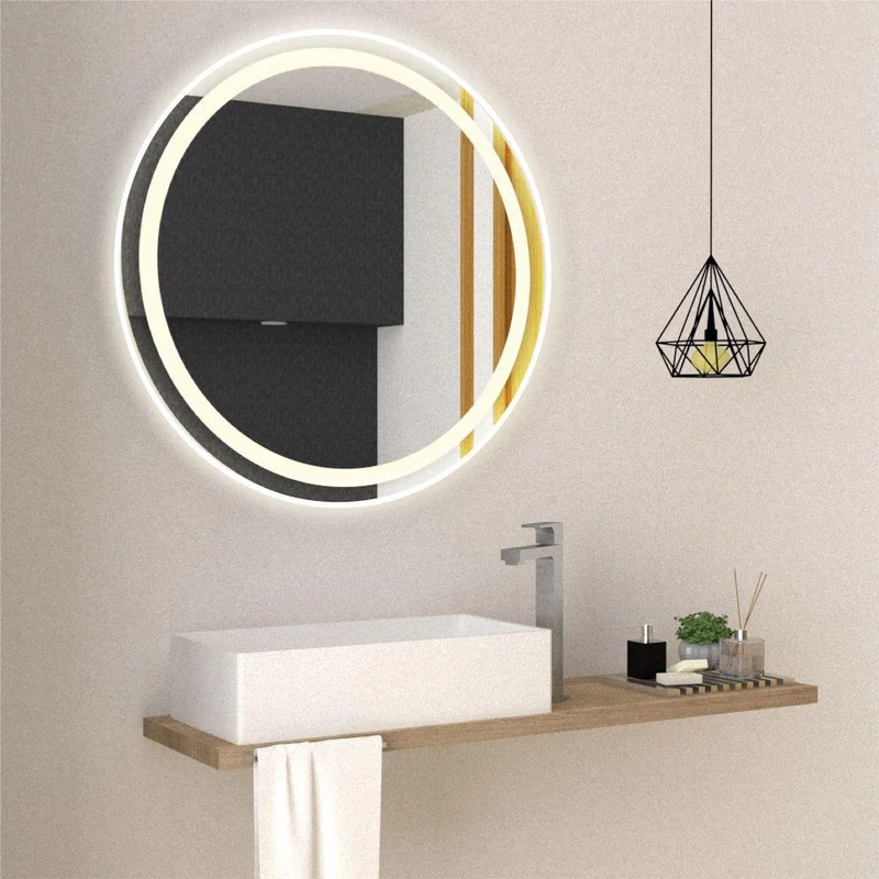 Espejo Circular Malibú, Gris, con Luz LED
