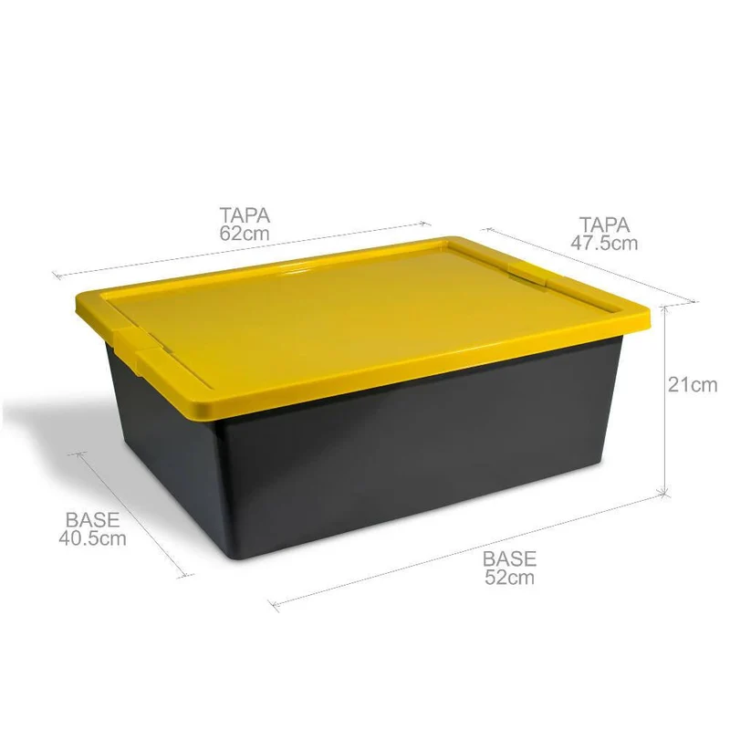 Caja Organizadora con Broches Forte 37L Gris-Amarillo