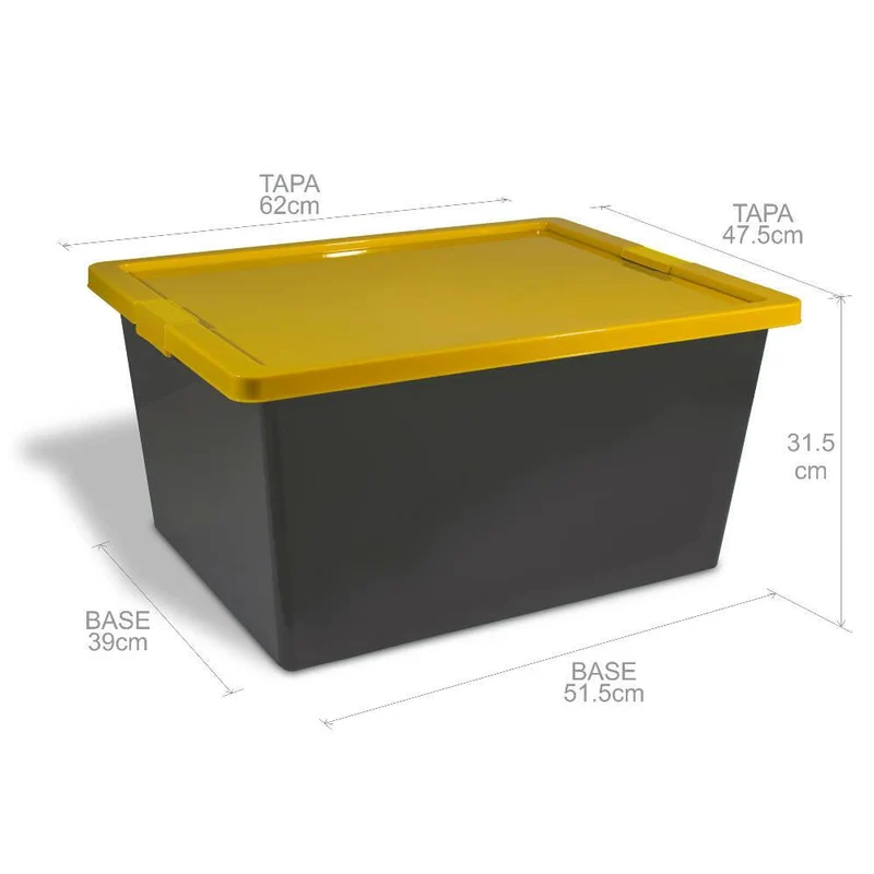 Caja Organizadora con Broches Forte 55L Gris-Amarillo