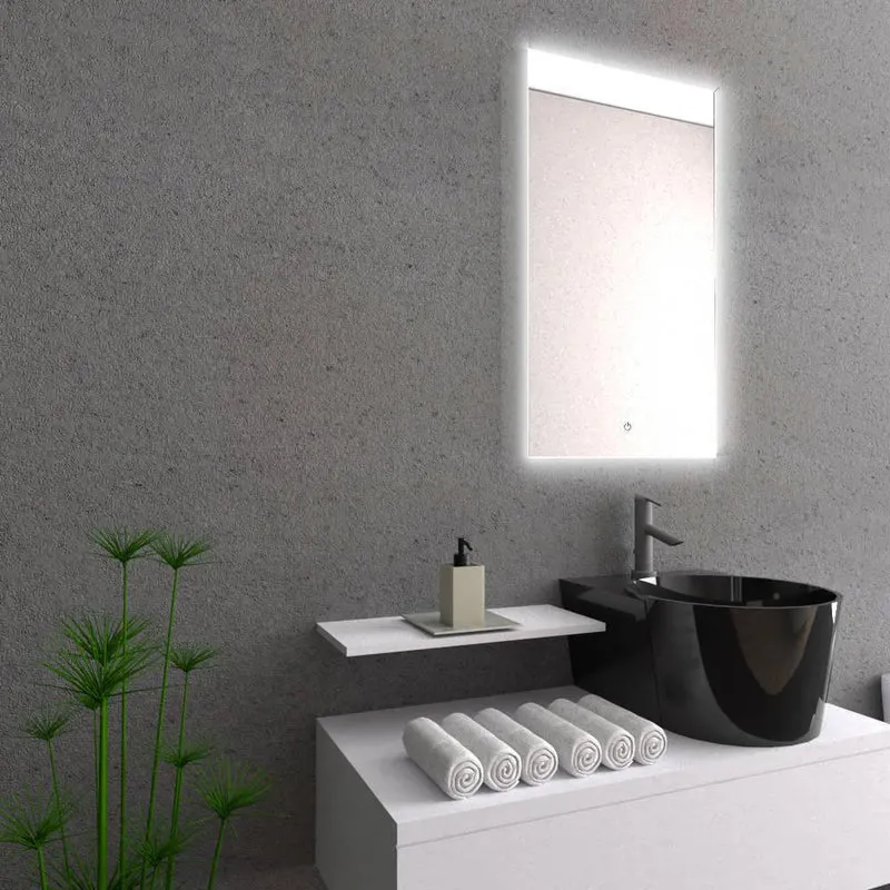 Espejo Rectangular Garda, Gris, con Luz LED y Botón Touch
