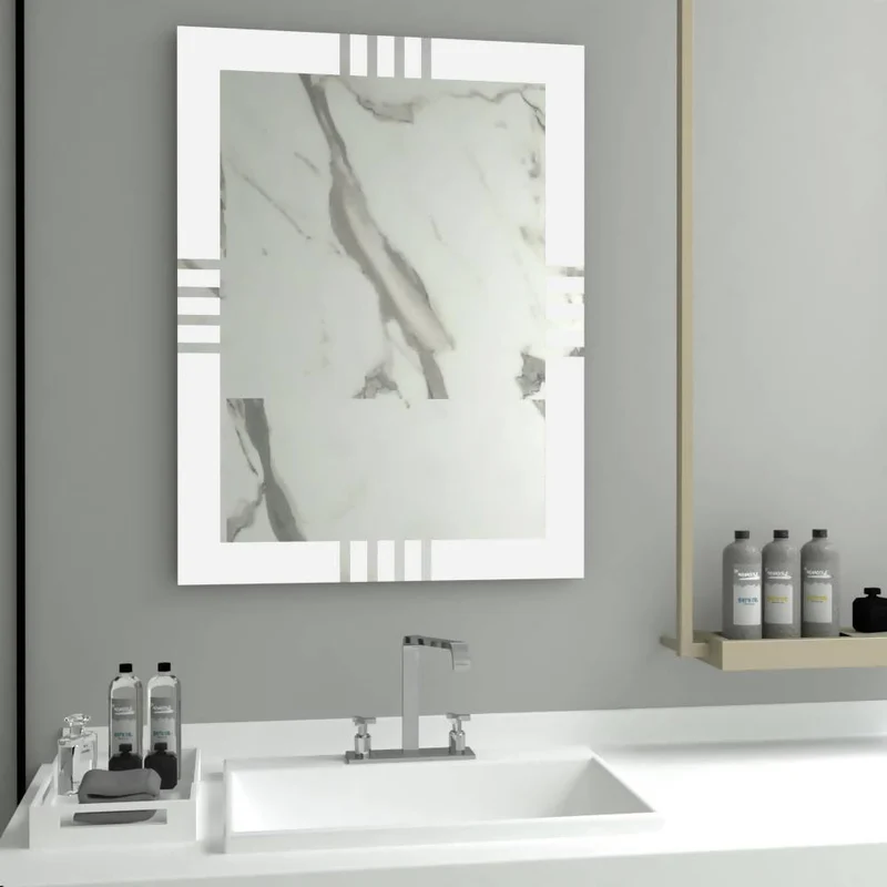 Espejo Rectangular Dalí, Gris, con Diseño en Sandblasting