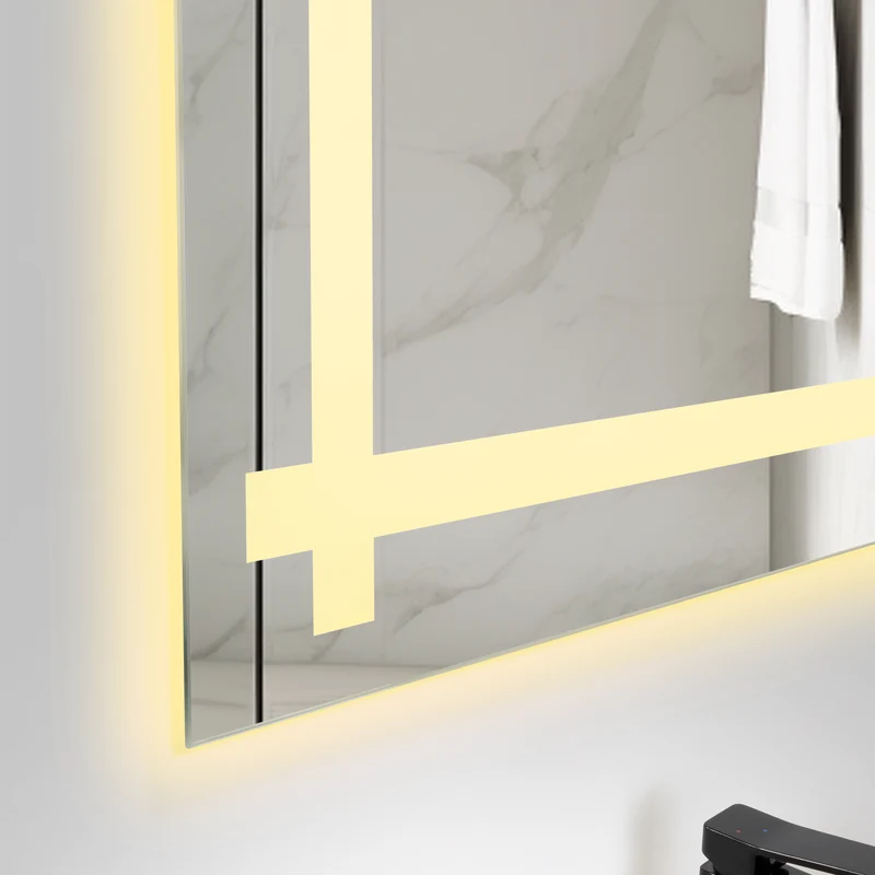 Espejo Rectangular Broni, Gris, con Luz LED