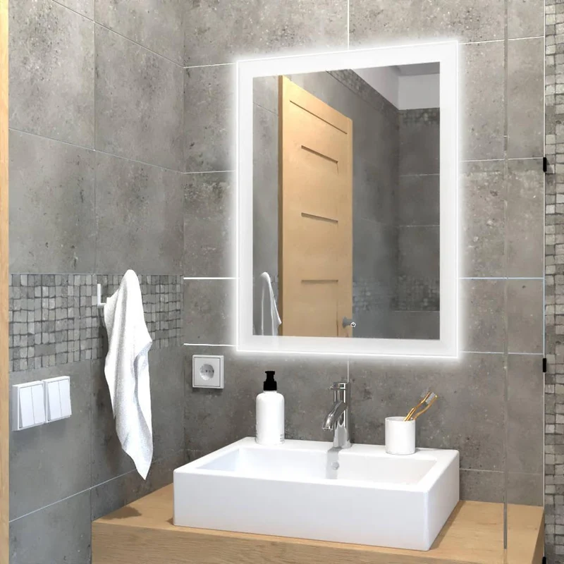 Espejo Rectangular Catania, con Diseño en Sandblasting Luz LED y Botón Touch