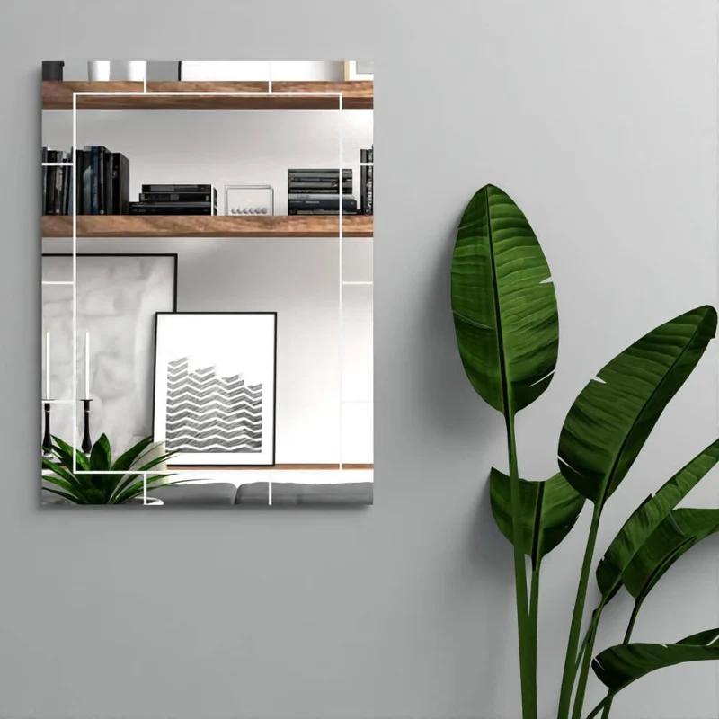 Espejo Rectangular Turín, Gris, con Diseño en Sandblasting