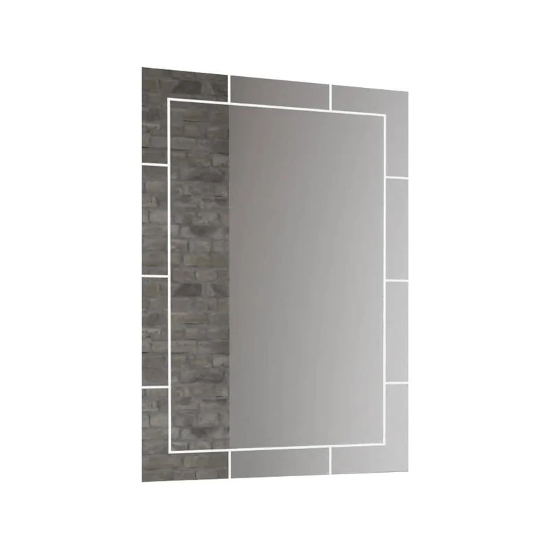 Espejo Rectangular Turín, Gris, con Diseño en Sandblasting