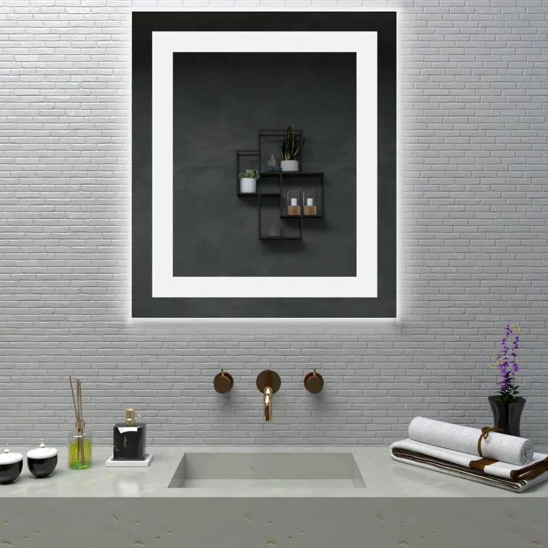 Espejo Rectangular Torino, Gris, con Luz LED y Diseño en Sandblasting