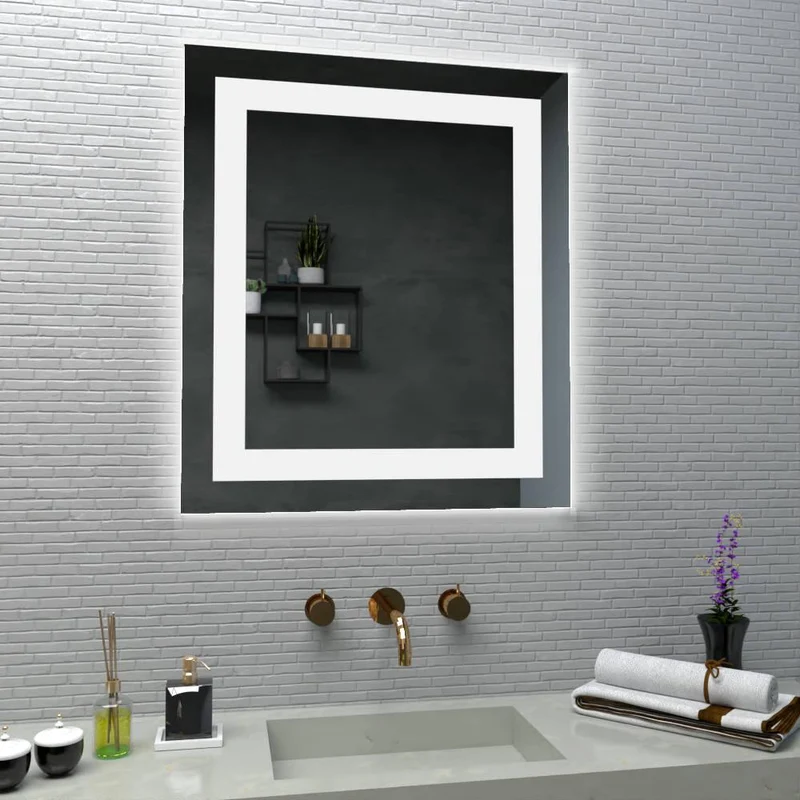 Espejo Rectangular Torino, Gris, con Luz LED y Diseño en Sandblasting