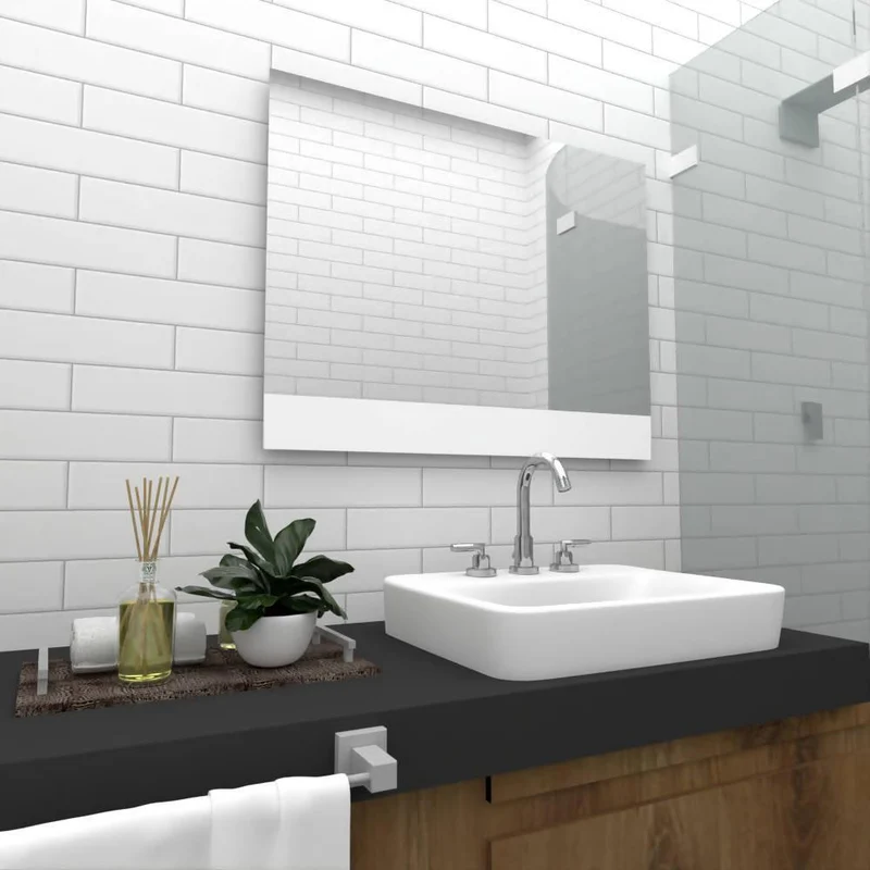 Espejo Rectangular Palermo, Gris, con Diseño en Sandblasting