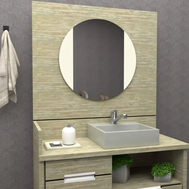 Espejo Circular Lucca, Gris, con Diseño en Sandblasting