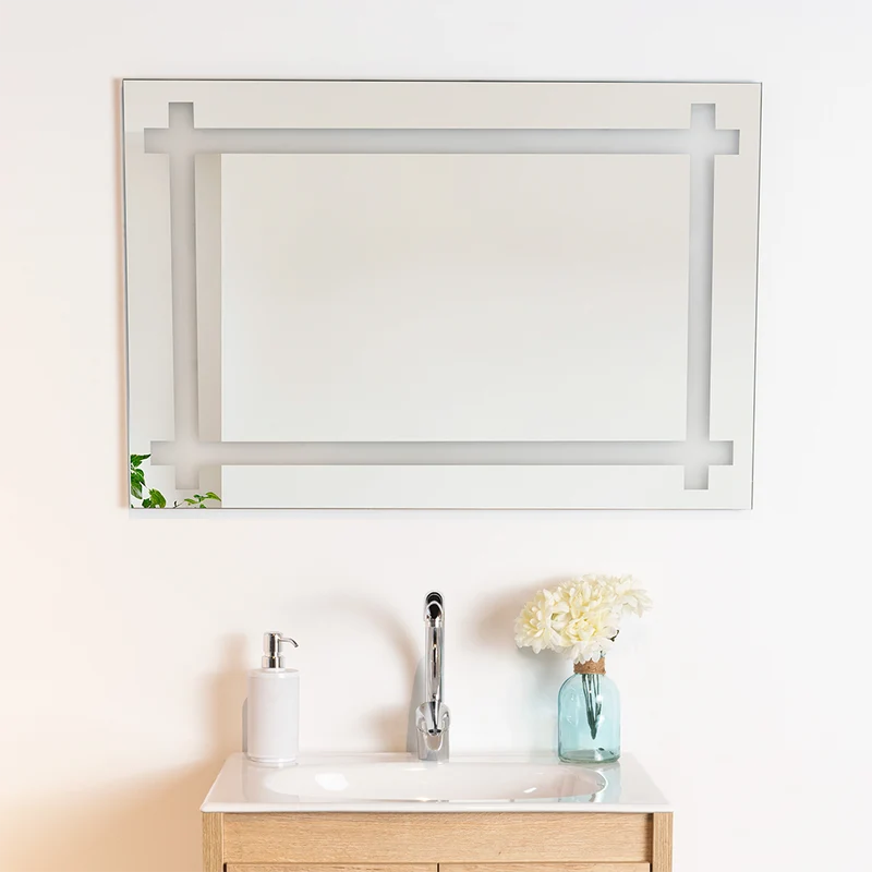 Espejo Rectangular Broni, Gris, con Diseño en Sandblasting