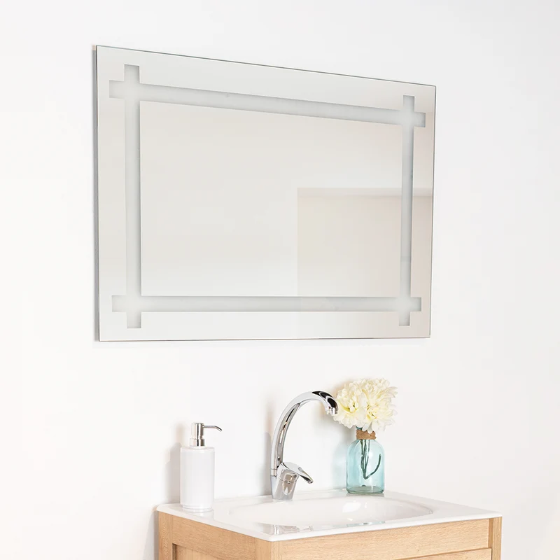 Espejo Rectangular Broni, Gris, con Diseño en Sandblasting