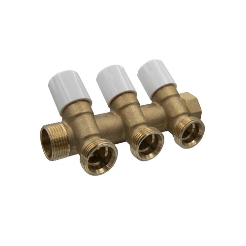 Collettore di distribuzione con vitoni di chiusura 3/4 eurocono 1 x 3/4 4 vie