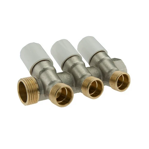 Collettore di distribuzione con vitoni di chiusura 3/4 x 1/2 2 vie