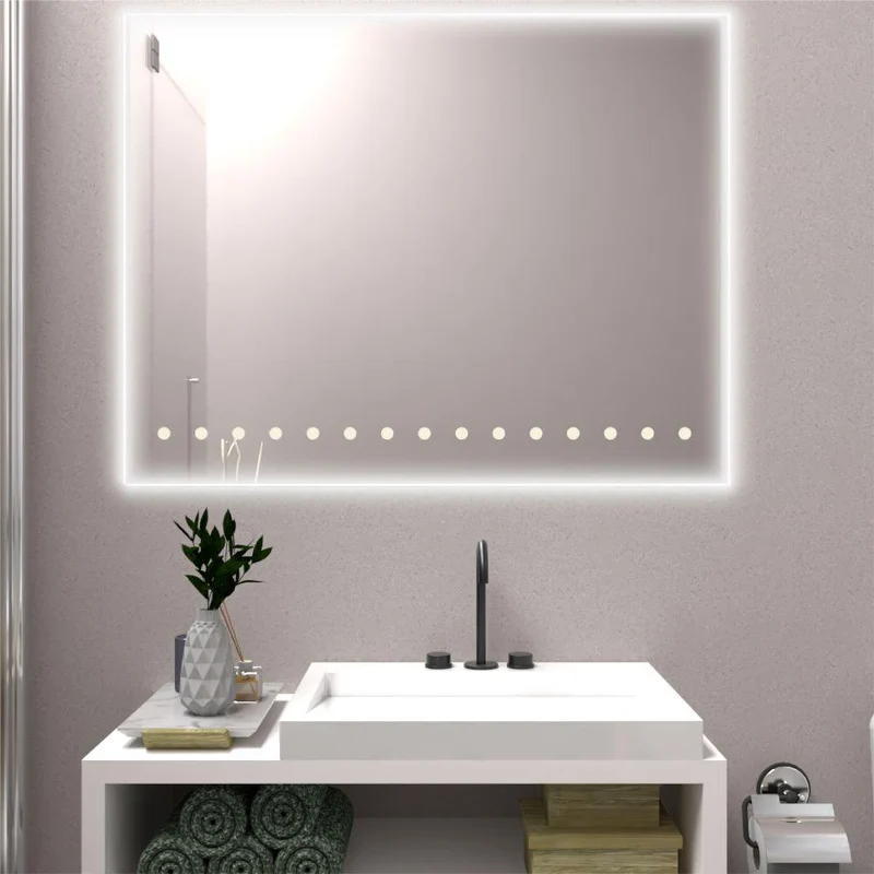 Espejo Rectangular Osiris, Gris, con Luz LED