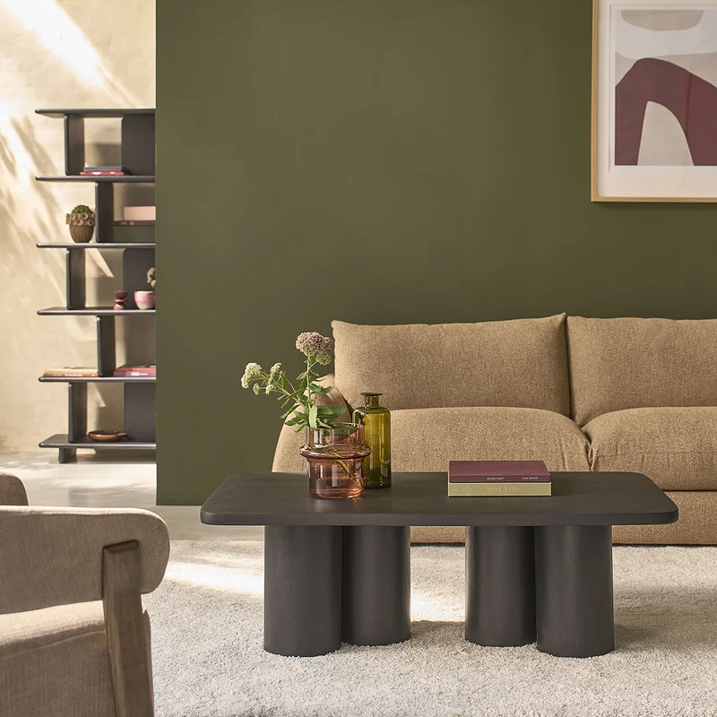 Mesa de centro de madera maciza de mango negro, 120 cm