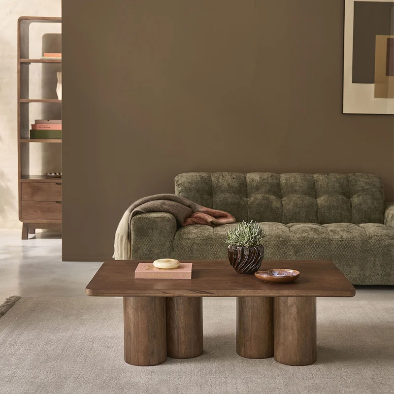 Mesa de centro de madera maciza de mango marrón, 120 cm