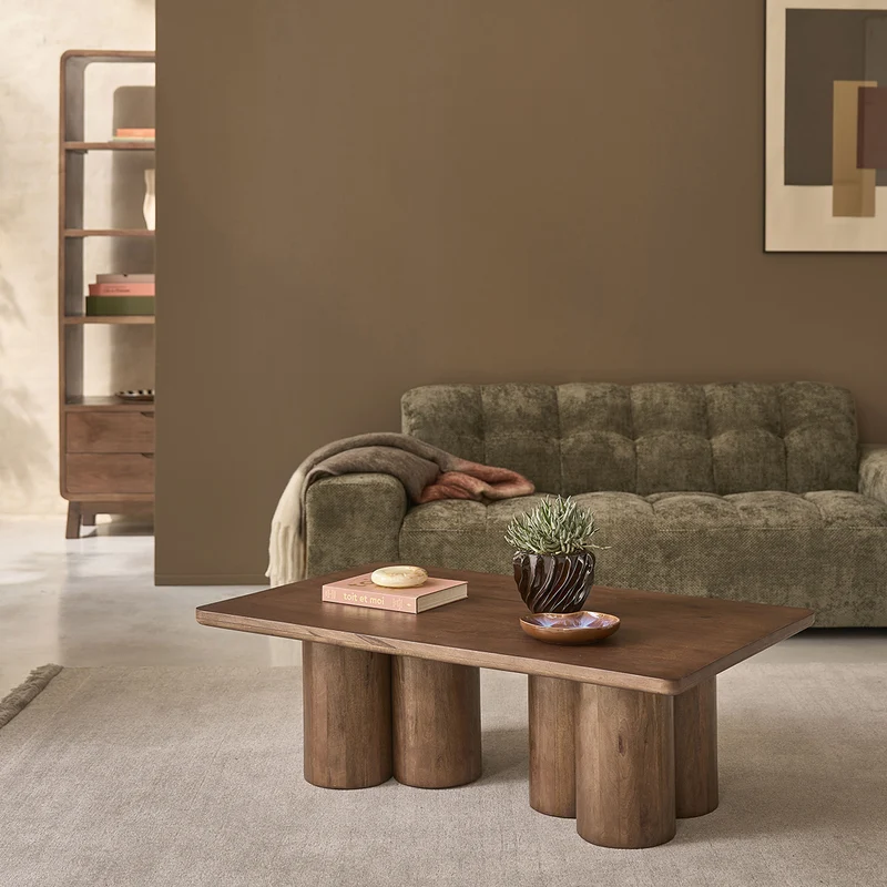 Mesa de centro de madera maciza de mango marrón, 120 cm