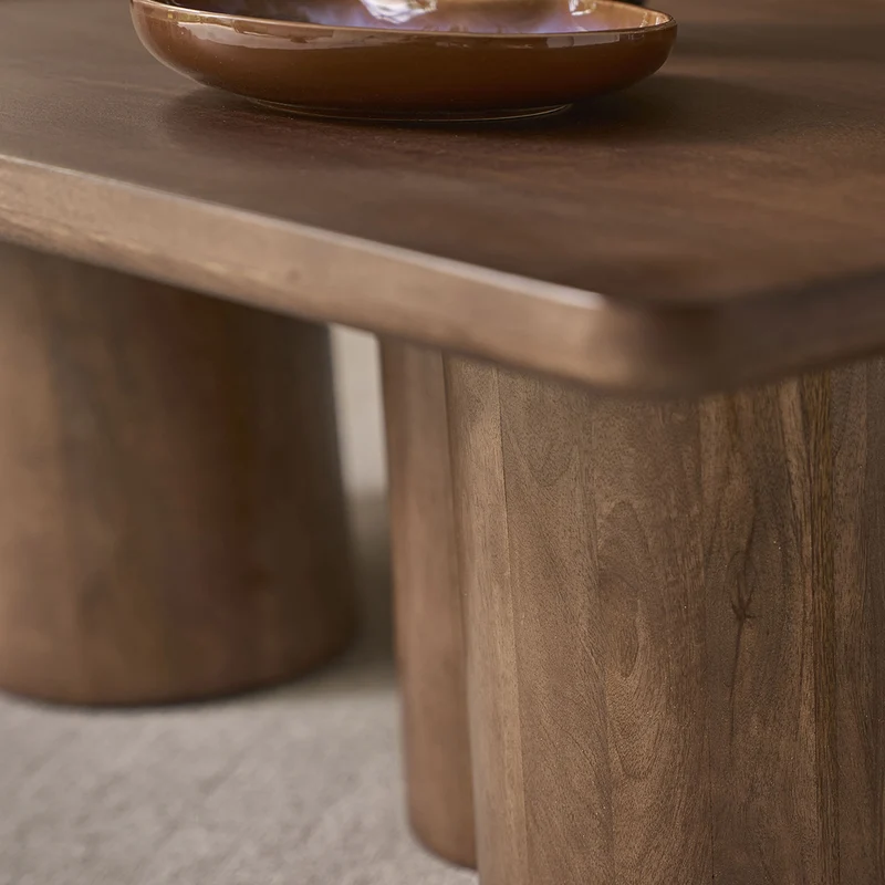 Mesa de centro de madera maciza de mango marrón, 120 cm