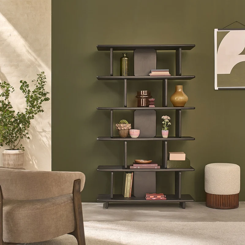 Librería de madera maciza de mango negro, 106 cm