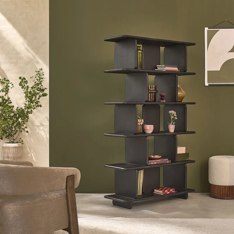 Librería de madera maciza de mango negro, 106 cm
