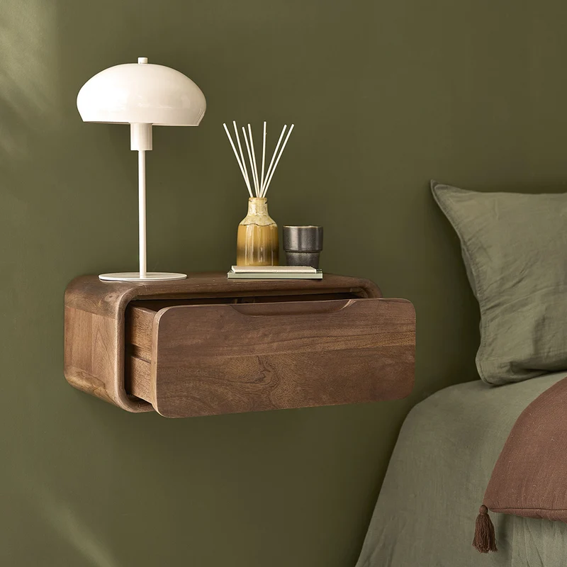Mesita de noche de madera maciza de mango, 50 cm