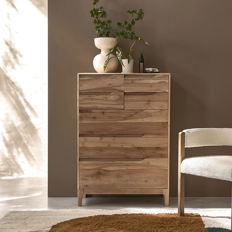 Cómoda de madera maciza de acacia de 80 cm