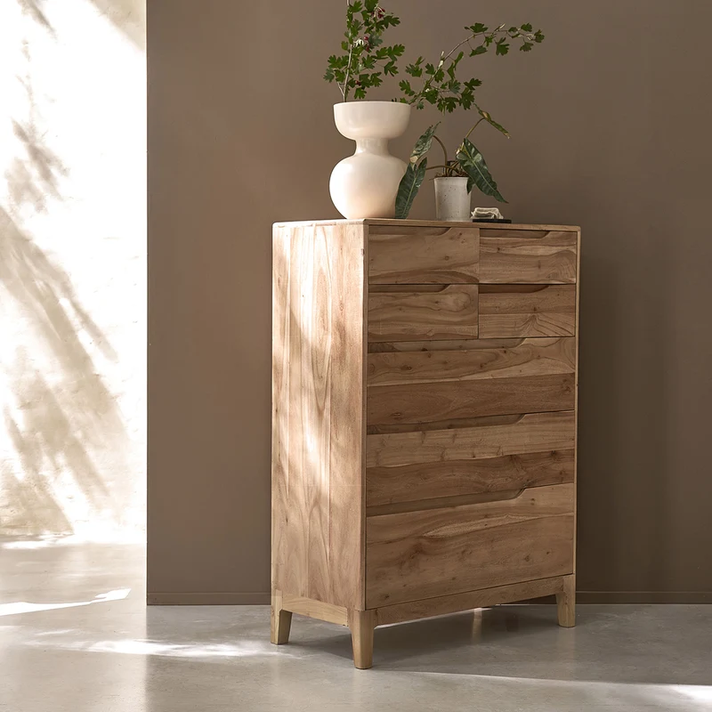Cómoda de madera maciza de acacia de 80 cm