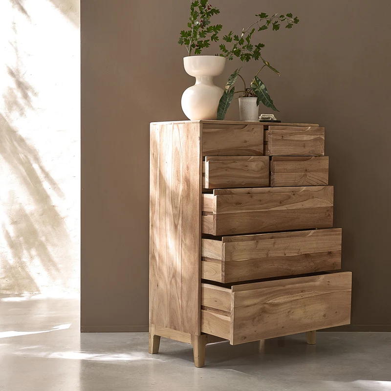 Cómoda de madera maciza de acacia de 80 cm