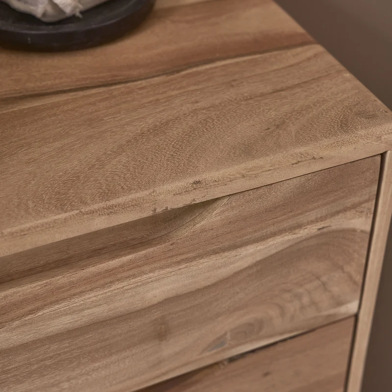 Cómoda de madera maciza de acacia de 80 cm