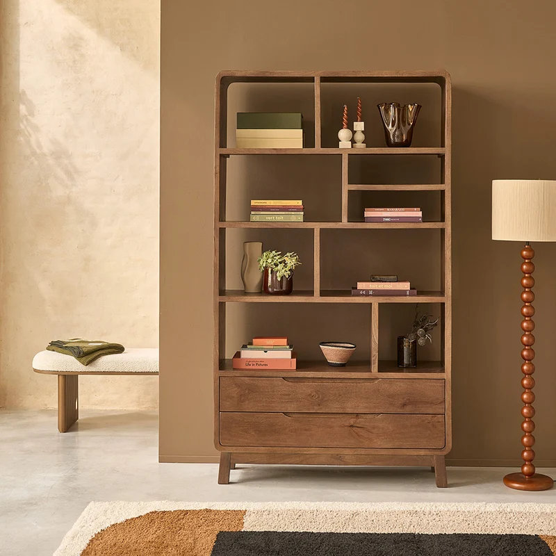 Librería de madera maciza de mango, 118 cm