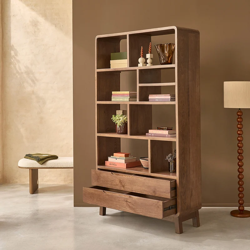 Librería de madera maciza de mango, 118 cm
